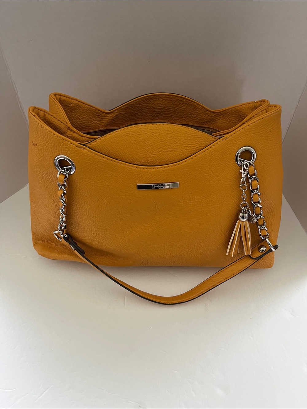 Jessica Simpson Mustard Yellow Chain-Accent Shoulder Bag